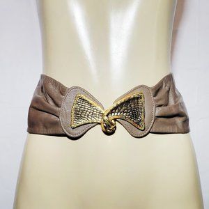 🌸Vintage Leo & Rexx 1980's Art Deco Metal Chunky Leather Statement Belt 25"-29"